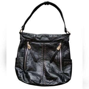 B. Makowsky Black Leather Brown Stitches Hobo/Shoulder bag/Purse